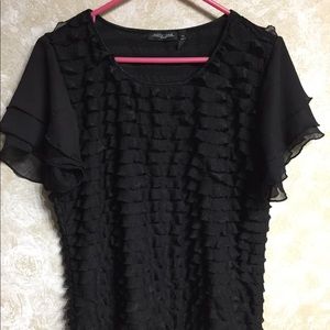 Black ruffle top with sheer sleeves
